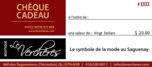 Chèque Cadeau Le Verchères 20 Dollars